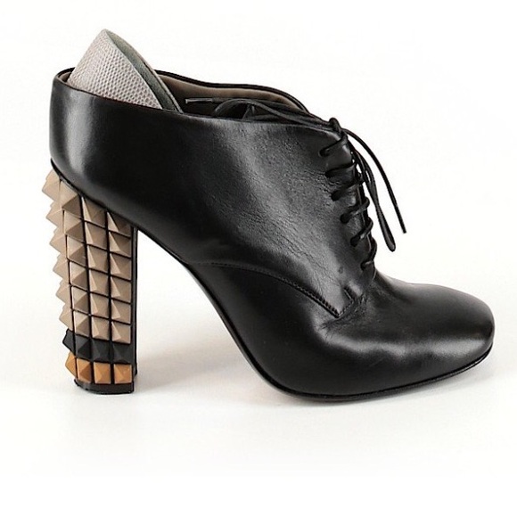 Fendi Shoes - FENDI “POLIFONIA” SPIKED LEATHER BOOTIE